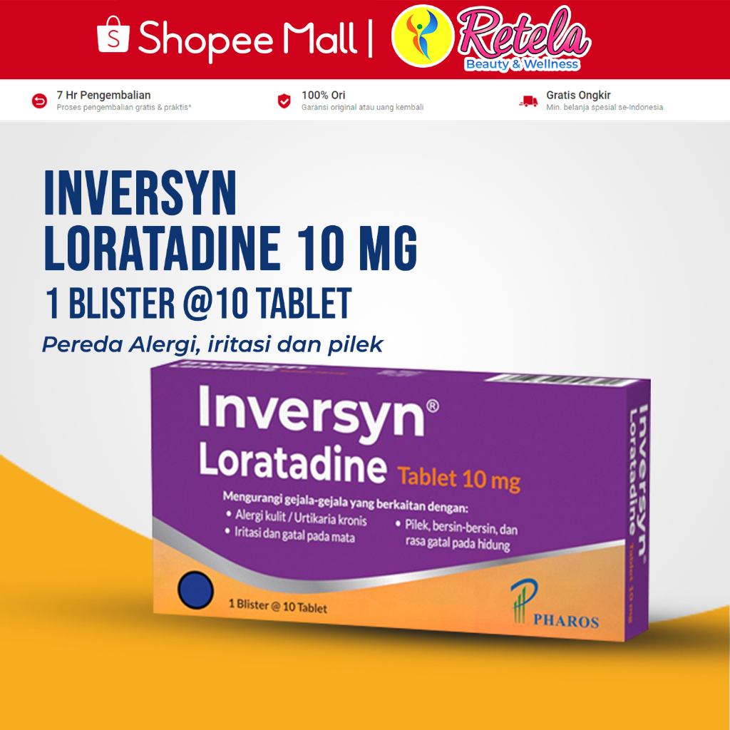Inversyn 10 mg 1 Blister @10 Tablet / Obat Gatal / Obat Alergi / Loratadine 10 mg / Bersin-bersin / 