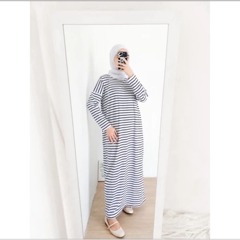 Dress Gamis Stripes Motif Garis Kaos Combed