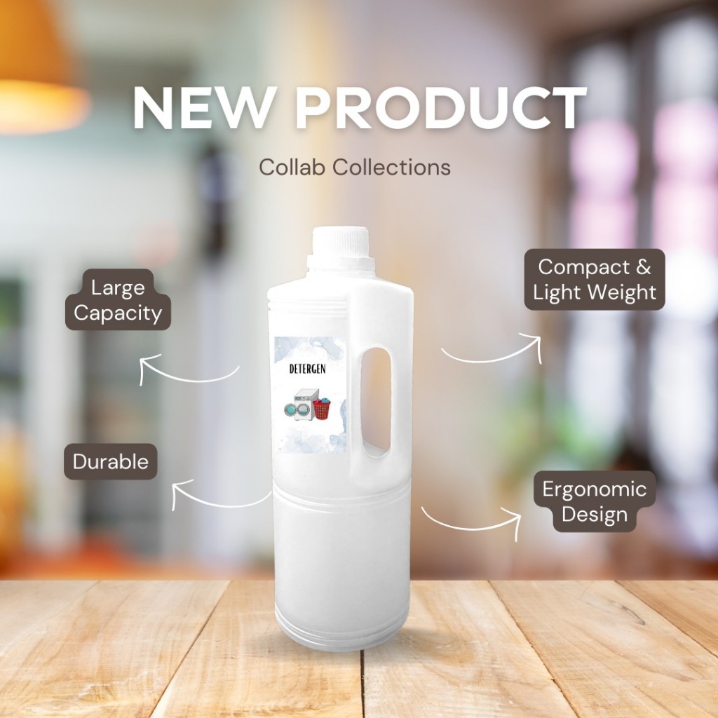 Botol Jerigen Handle 1 Liter + STIKER LABEL | Jerigen Laundry isi ulang detergen / softener / parfum