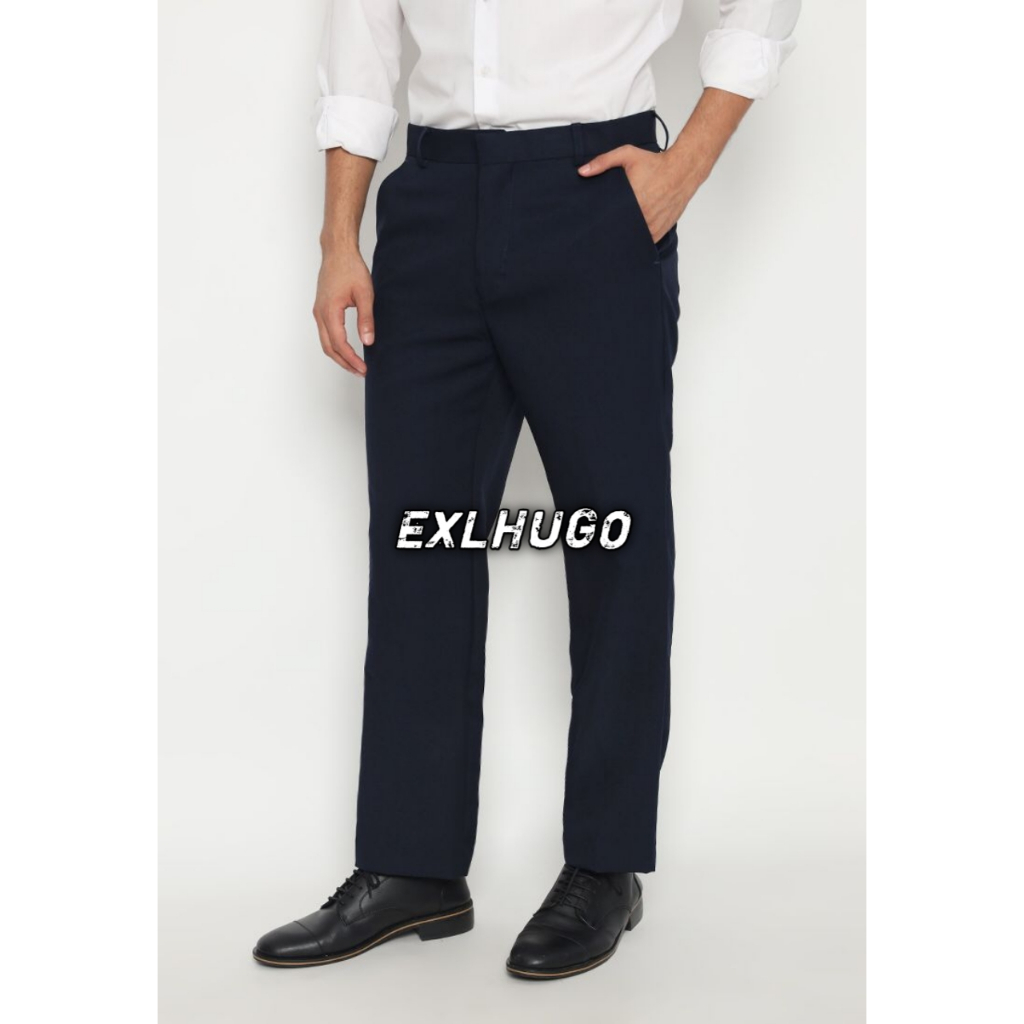 EXLHUGO - Dark Blue Trousers (celana bahan formal pria, reguler fit) | Celana Bahan Pria Reguler fit