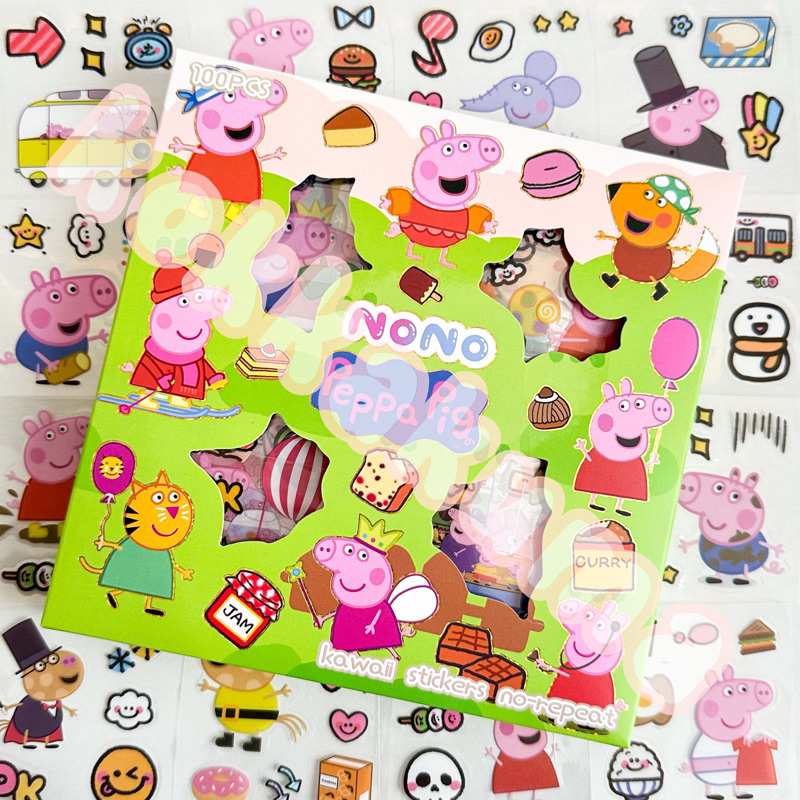 

( KKM ) PEPPA PIG Cartoon Sticker Box NONO / MOMO 2D Dekorasi Anak Perempuan Karktun LAKI LAKI Journal Aesthetic / Jurnal Binder Stiker Box 1 Set isi 100 Lembar Waterproof Anti Air