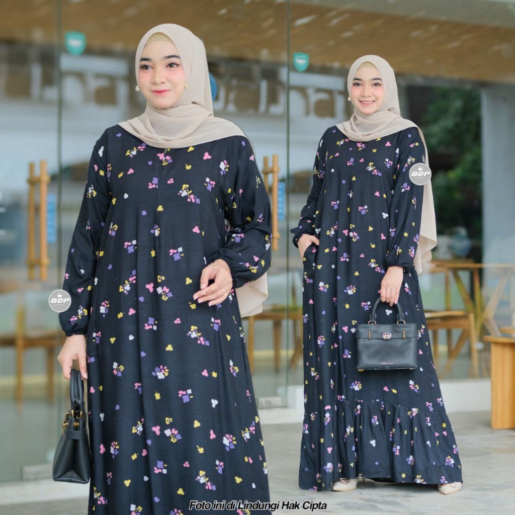 Gamis Wanita Panjang Kekinian Rayon Premium Busui Resleting Depan Gamis Kekinian Lengan Panjang Gami