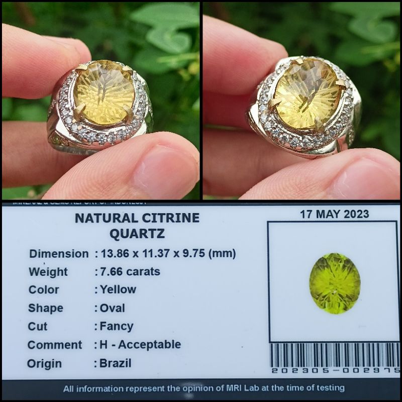 Cincin Batu Natural Cetrine Quartz + Memo