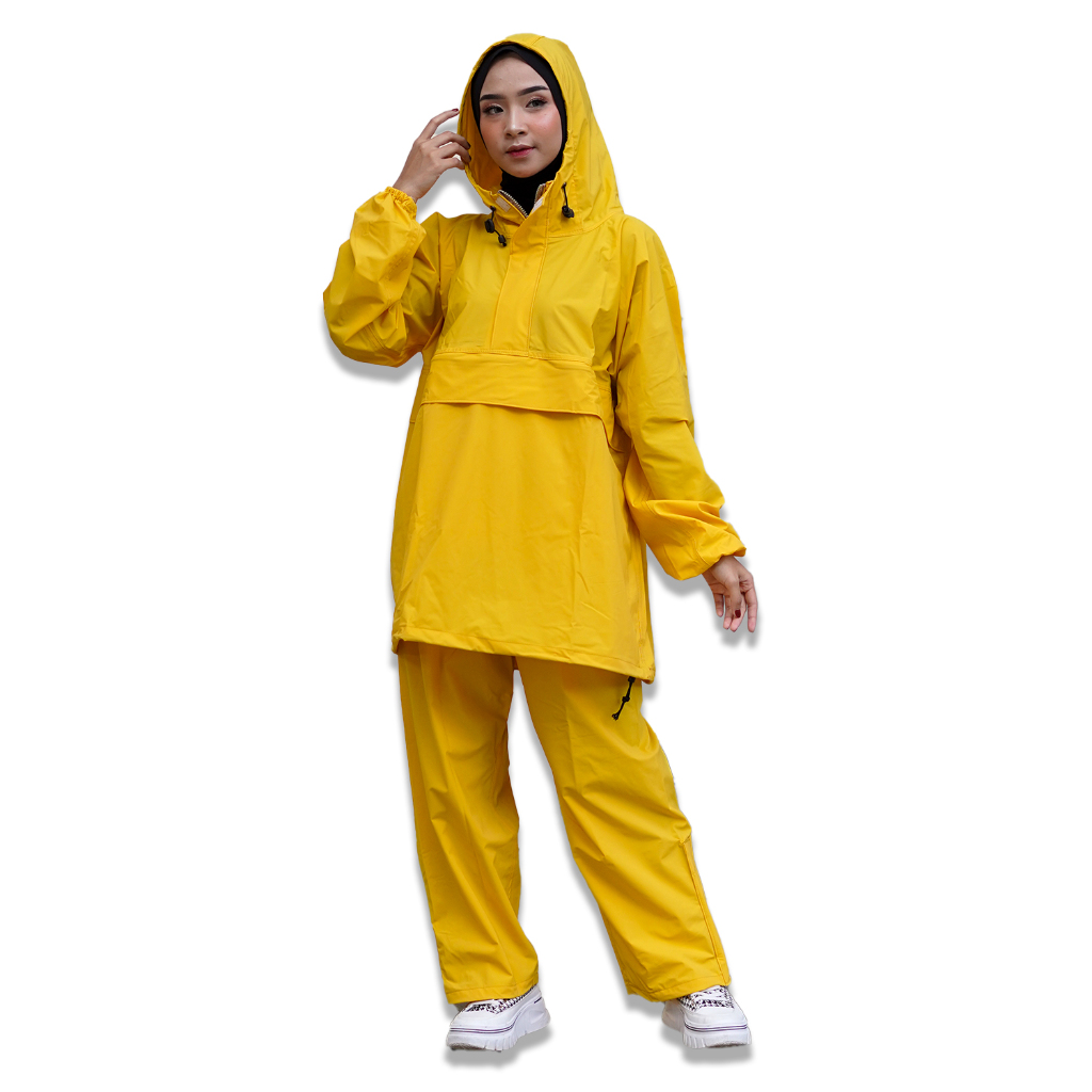 jas hujan pria wanita mantel dewasa rain coat model kantung di depan kangguru