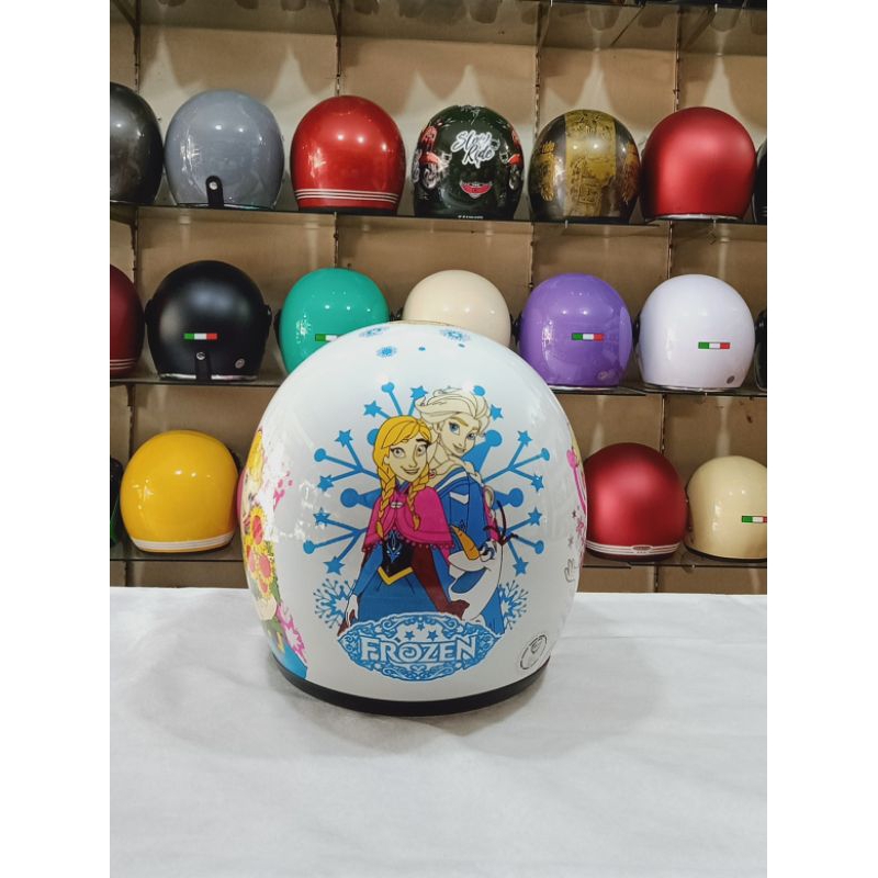 Aizo Helm Bogo Anak Frozen Warna Putih Glossy Berlabel SNI COD Free Packing Kardus & Bubble Wraps