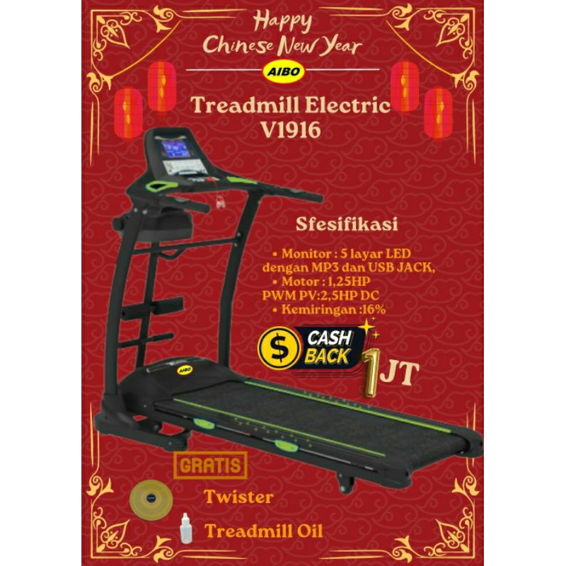 AIBO FITNESS & HEALTH BANJARMASIN - Best Seller/ TREADMIL ELEKTRIK V1916/ Treadmill Elektrik/ Bergar