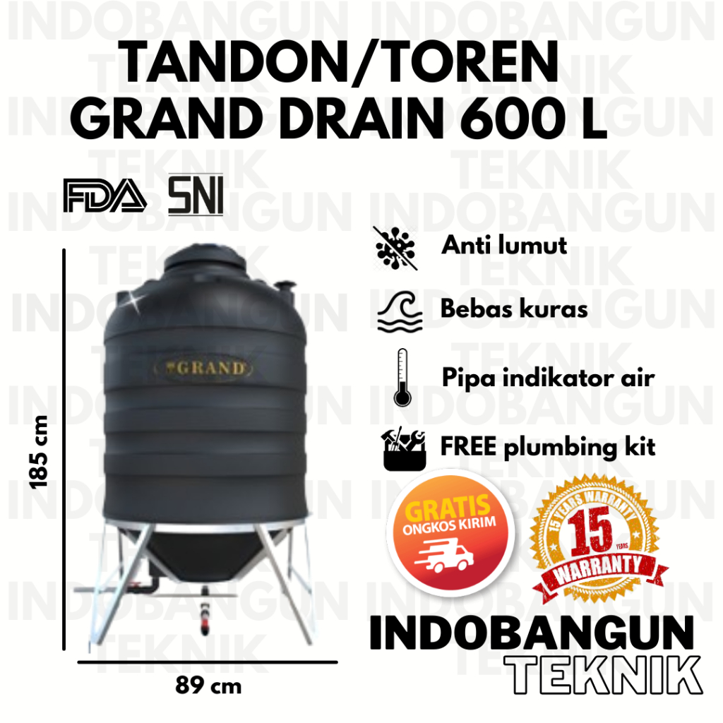 Tandon Toren Tangki Air Grand Auto Drain 600 500 Liter Bebas Kuras Tedmond Garansi 15 Tahun