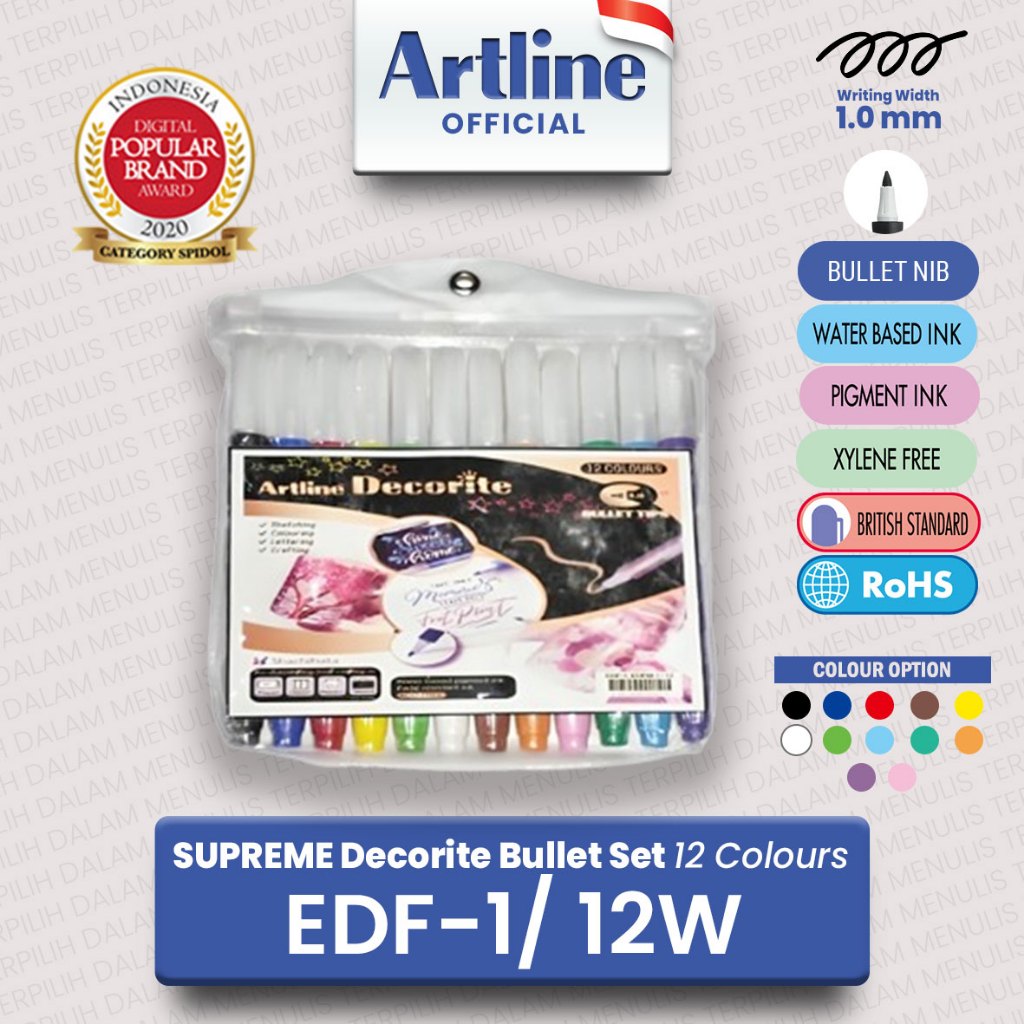 

ARTLINE Spidol Supreme Decorite Bullet Nib Marker SET 12 Warna EDF-1/12W