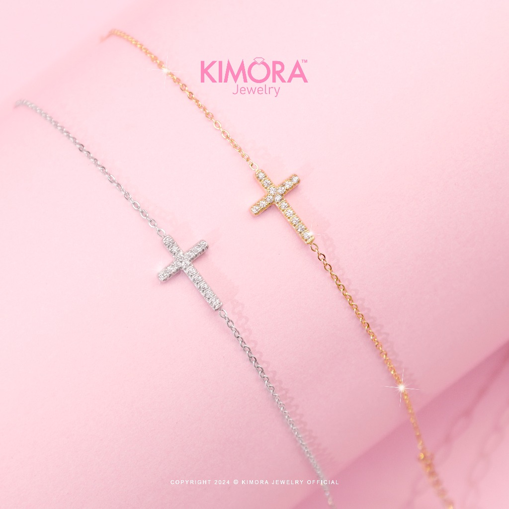 Kimora - Gelang Tangan Titanium Wanita Model Salib Cross Miska Gold Plated 18K Gtt299