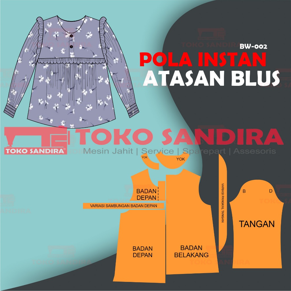 pola instan atasan blus/pola instan atasan wanita/pola blus wanita/pola instan murah/pola jiplak mur