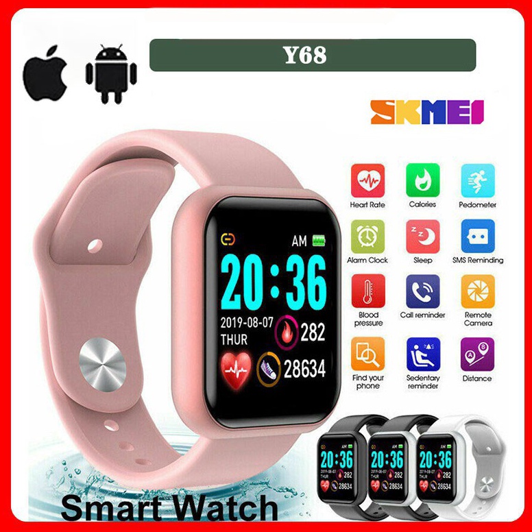 ART I16L Y68 Skmei Jam Tangan Pria Wanita Digital Smartwatch Bluetooth