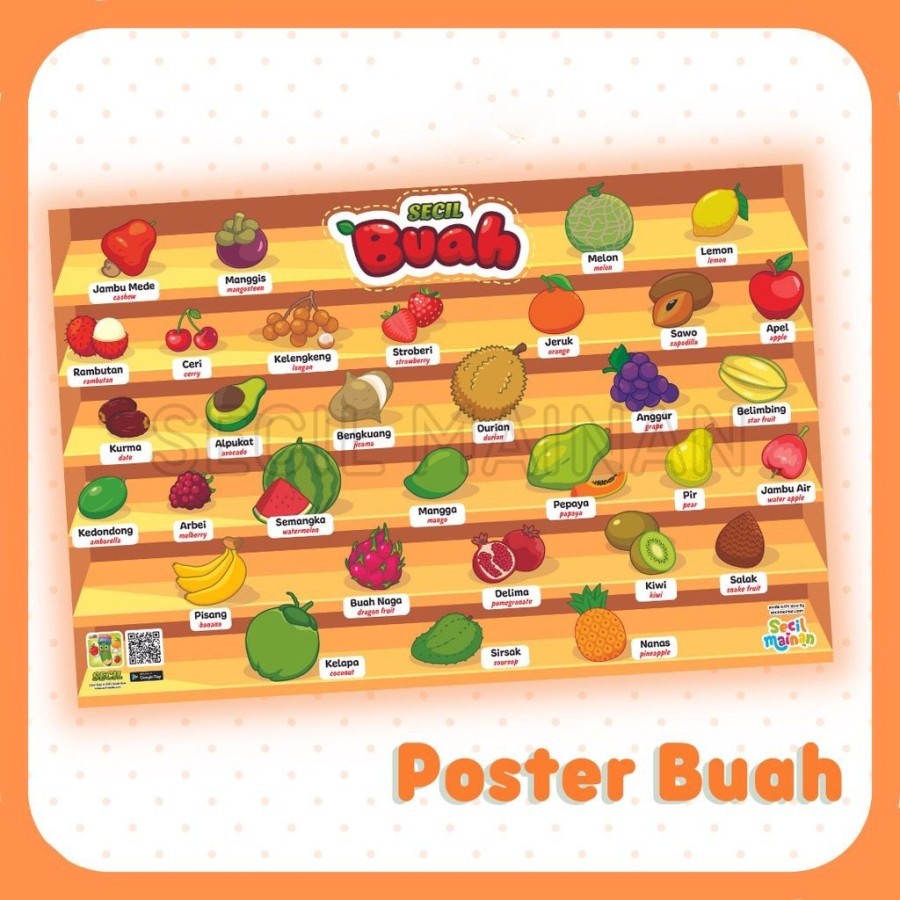 OCEOCE Poster Buah buahan anak / poster belajar mengenal buah buahan tk sd OCEOCE