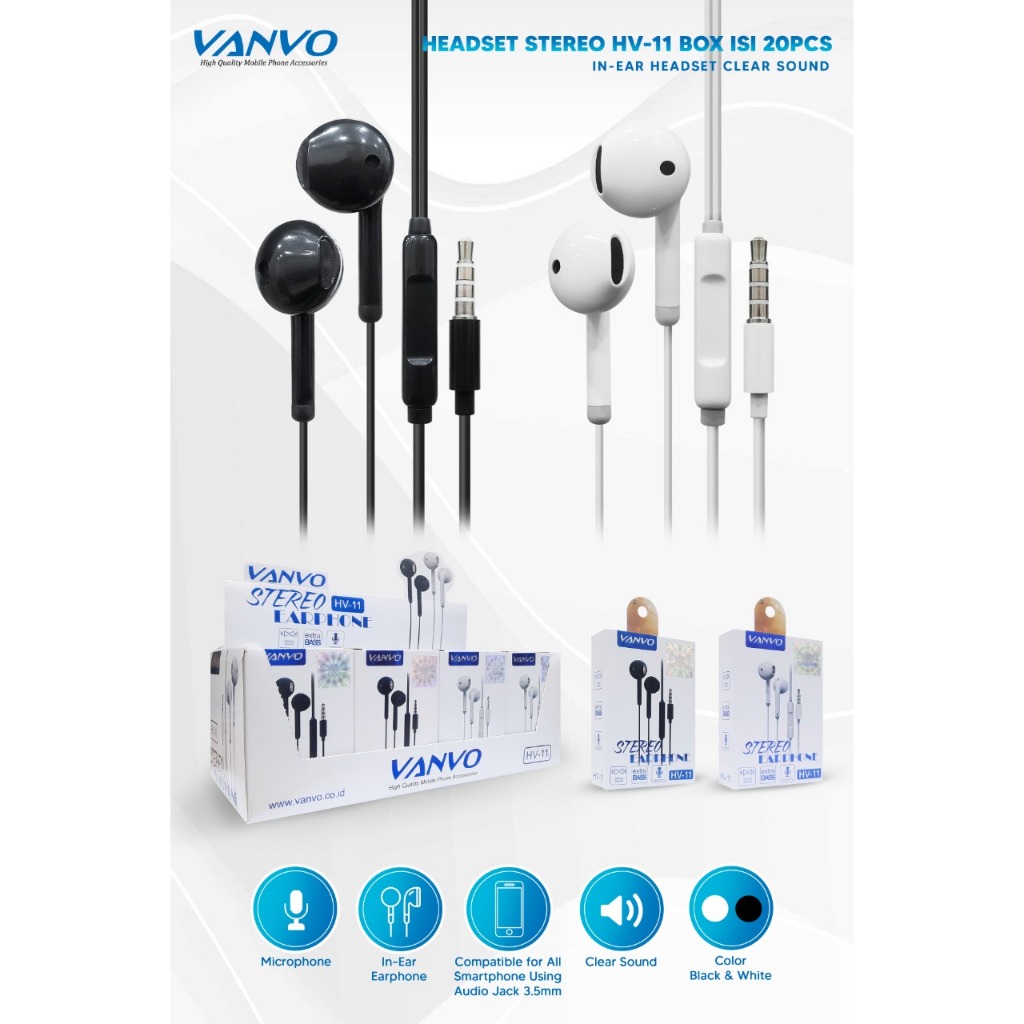 Headset Stereo Original Vanvo HV-11 Handsfree with Mic Earphone vanvo Headset