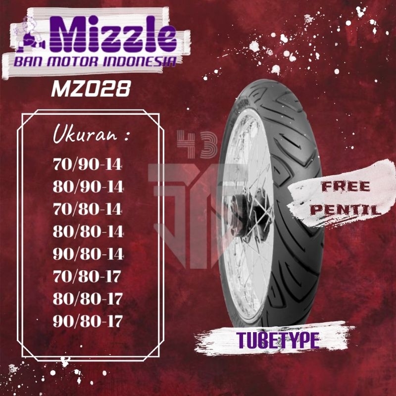 BAN MOTOR MIZZLE MZ028 RING 14 70/80-14 80/80-14 90/80-14 NON TUBELESS TUBETYPE