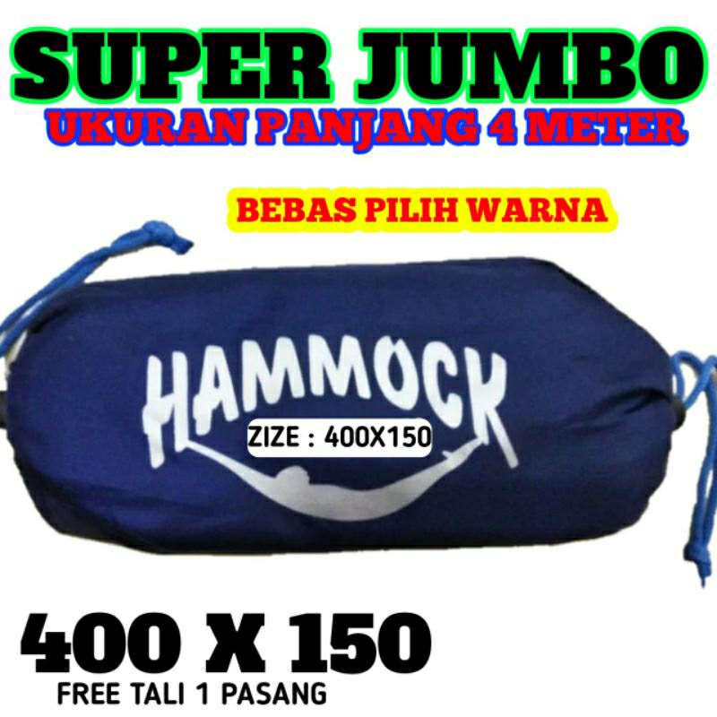[ 400x150 ] AYUNAN HAMMOCK JUMBO. kuat. berkualitas. ayunan campping. ayunan gunung. hammock gunung.