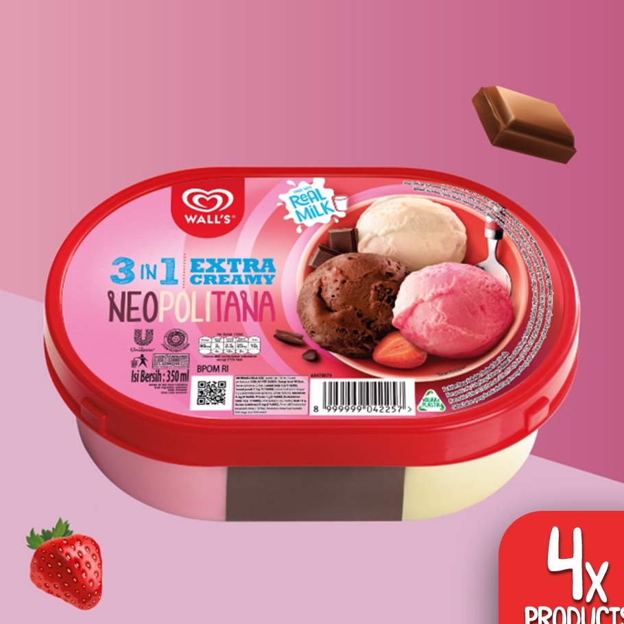 

HOT 4 Pcs Walls Ice Cream Neopolitana Extra Creamy 35ML Es Krim Walls