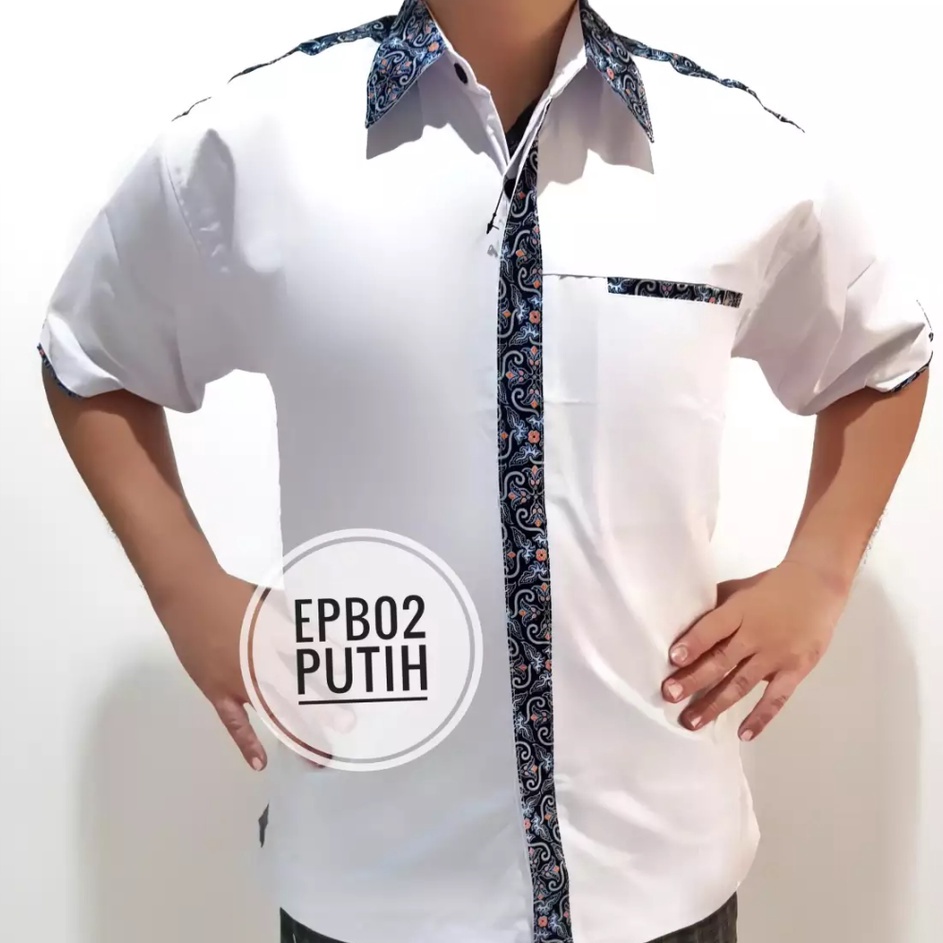 V44859 Kemeja putih batik ENZINO SPORT