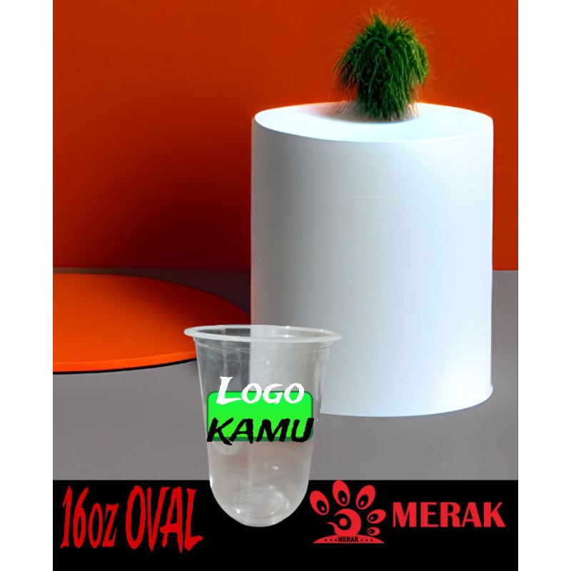 Printingcup plastik OVAL MERAK 16oz (8gr) - 2 warna -free design - minim order @2.000 pcs