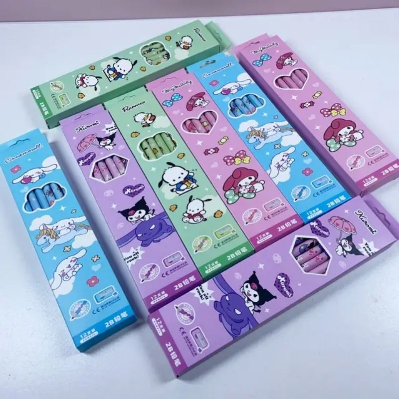 

pensil karakter sandrio isi 12 pcs pensil set penghapus