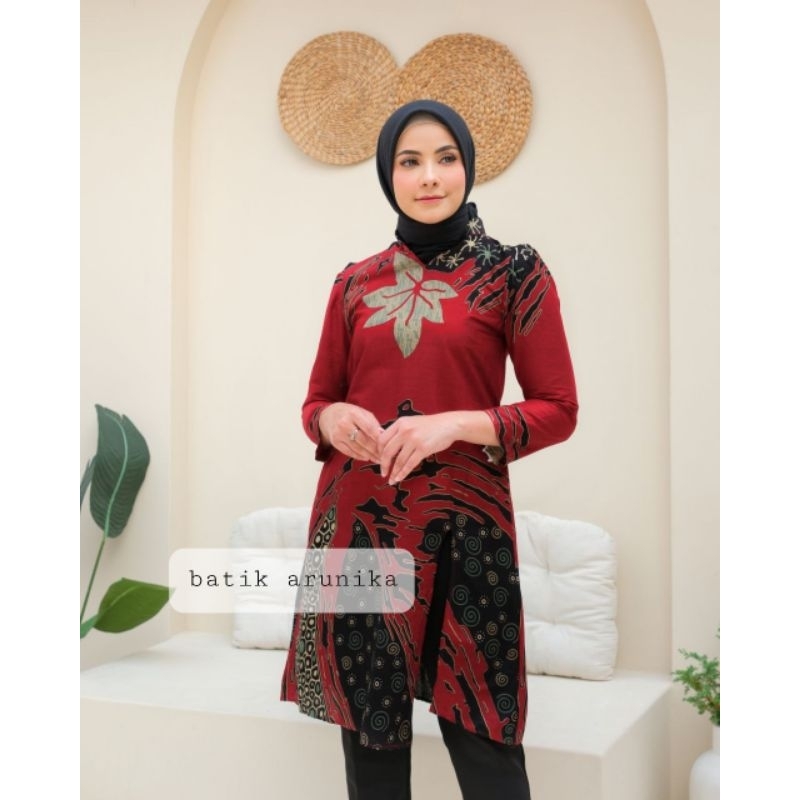 Tunik Batik Modern Wanita Lengan Panjang Terbaru Model Puffy Tunik Mustika Batik 2023