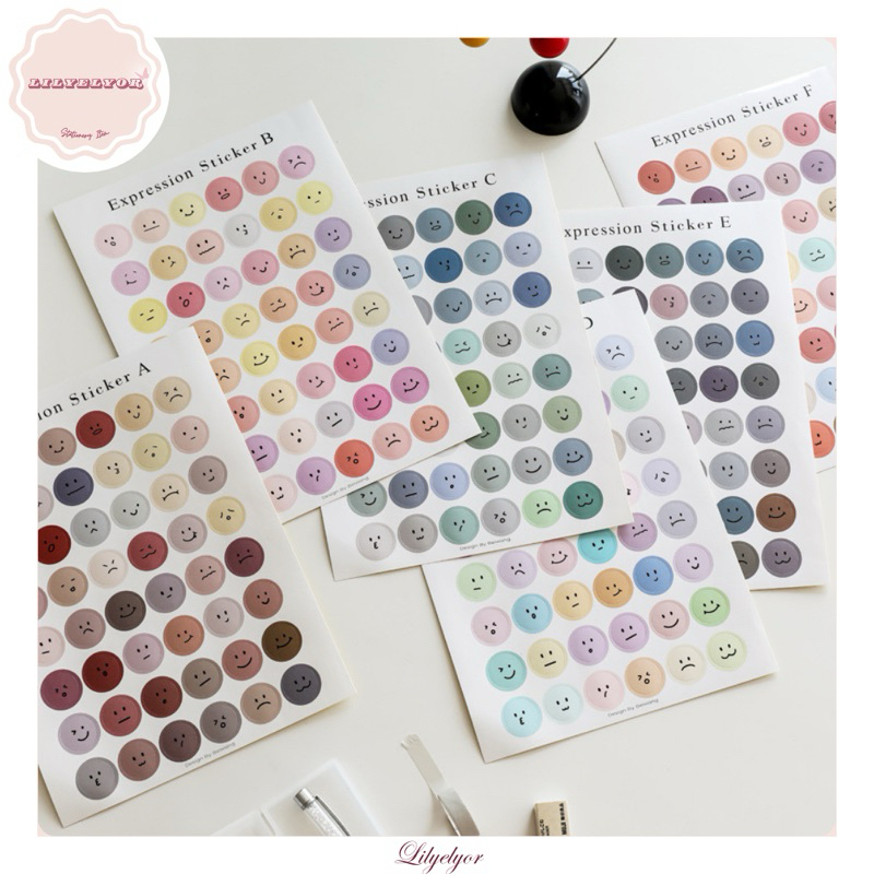 

[Lilyelyor] Stiker Emotikon Ekspresi Warna Stiker Label Polkadot Stationery