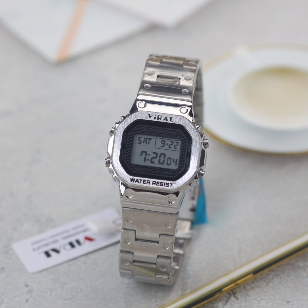 Jam tangan Couple Viral kotak tali rantai digital original