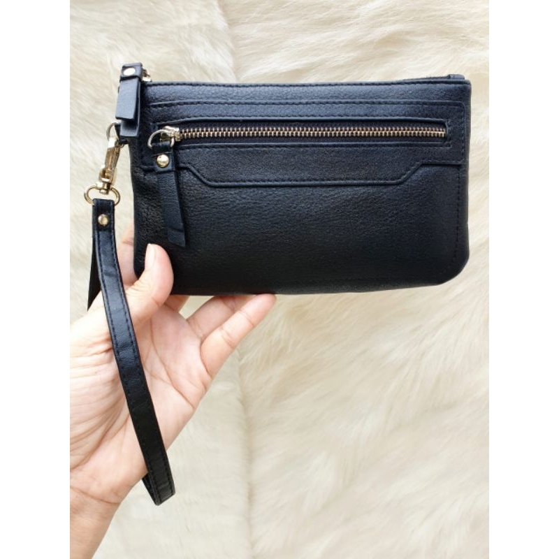 Hotwind Dompet Pouch Wanita Kulit Asli Hitam