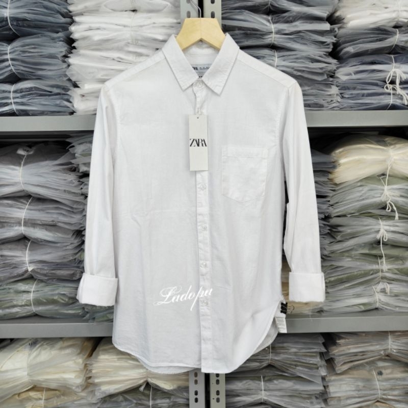 Kemeja Zara Pria Slim Fit Lengan Panjang Kemeja Putih Pria