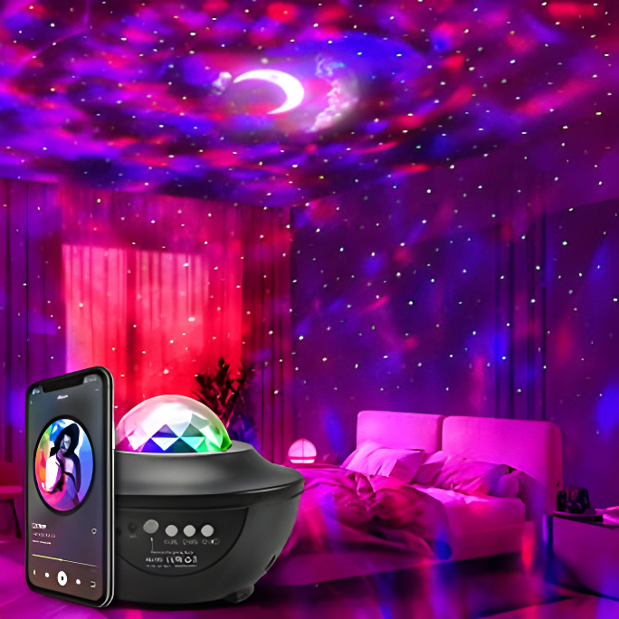 Lampu tidur aesthetic bluetooth music Proyektor langit astronot Bulan bintang galaxy Luar angkasa