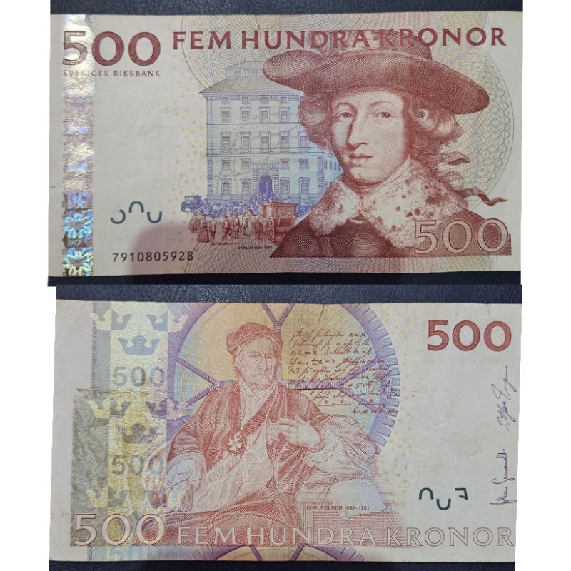 Uang Negara Swedia 500 kronor 2014 Kondisi Renyah Original 100%