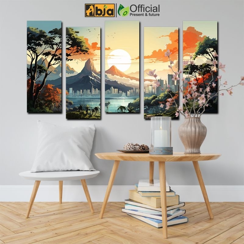Hiasan pajangan dinding susun lukisan Pemandangan jepang | ukuran JUMBO 75x40cm