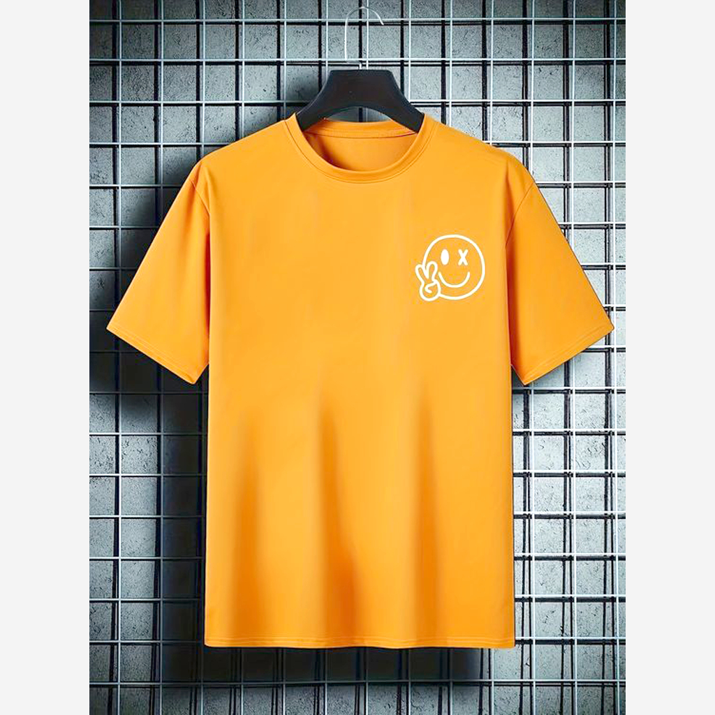 Baju kaos distro pria Warna Kuning Mustard Emote lengan pendek kaos oblong pria | Kaos Simpel Distro