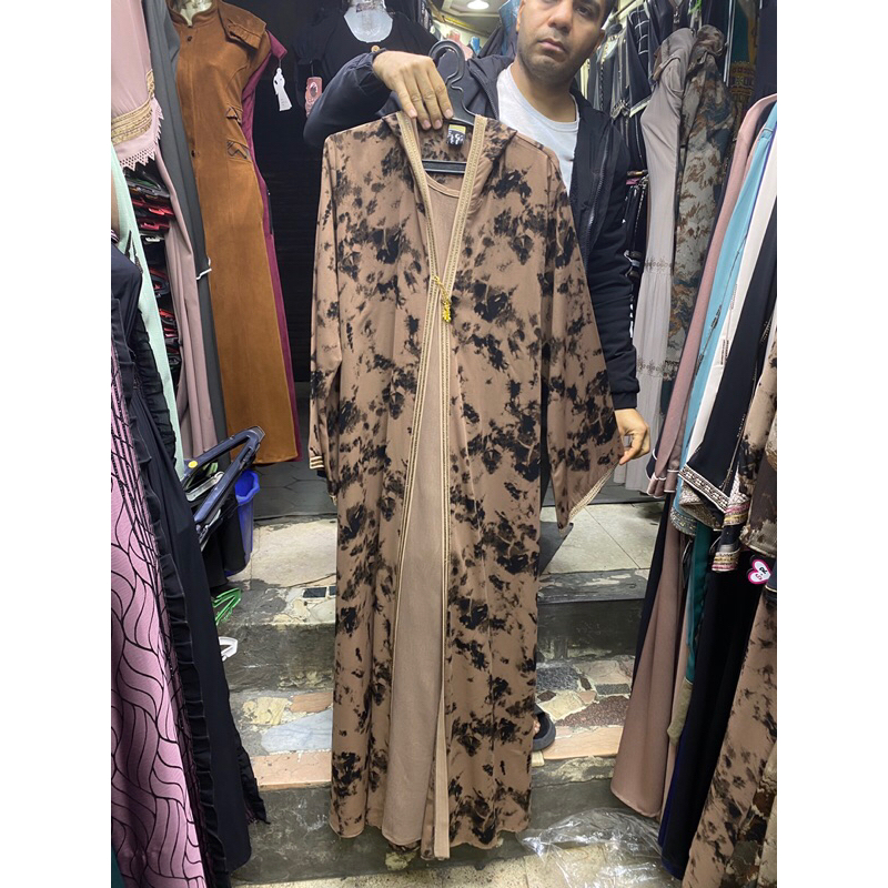abaya corak coklat hitam / impor mesir