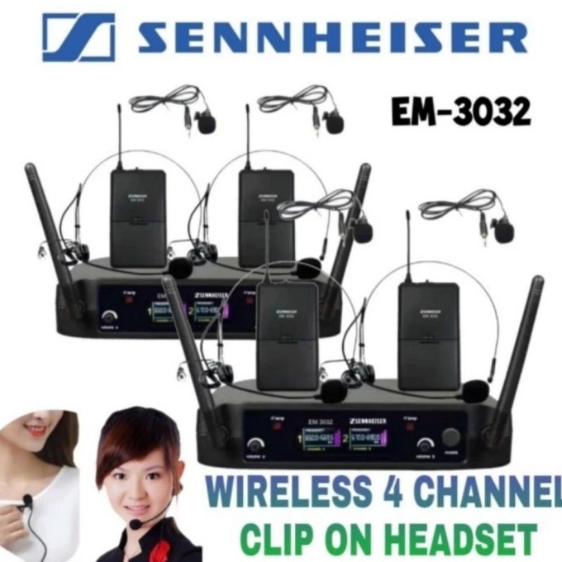 MIC WIRELESS SENNHEISER EM 3032 MIC JEPIT CLIP ON BANDO RESMI 4 CHNL