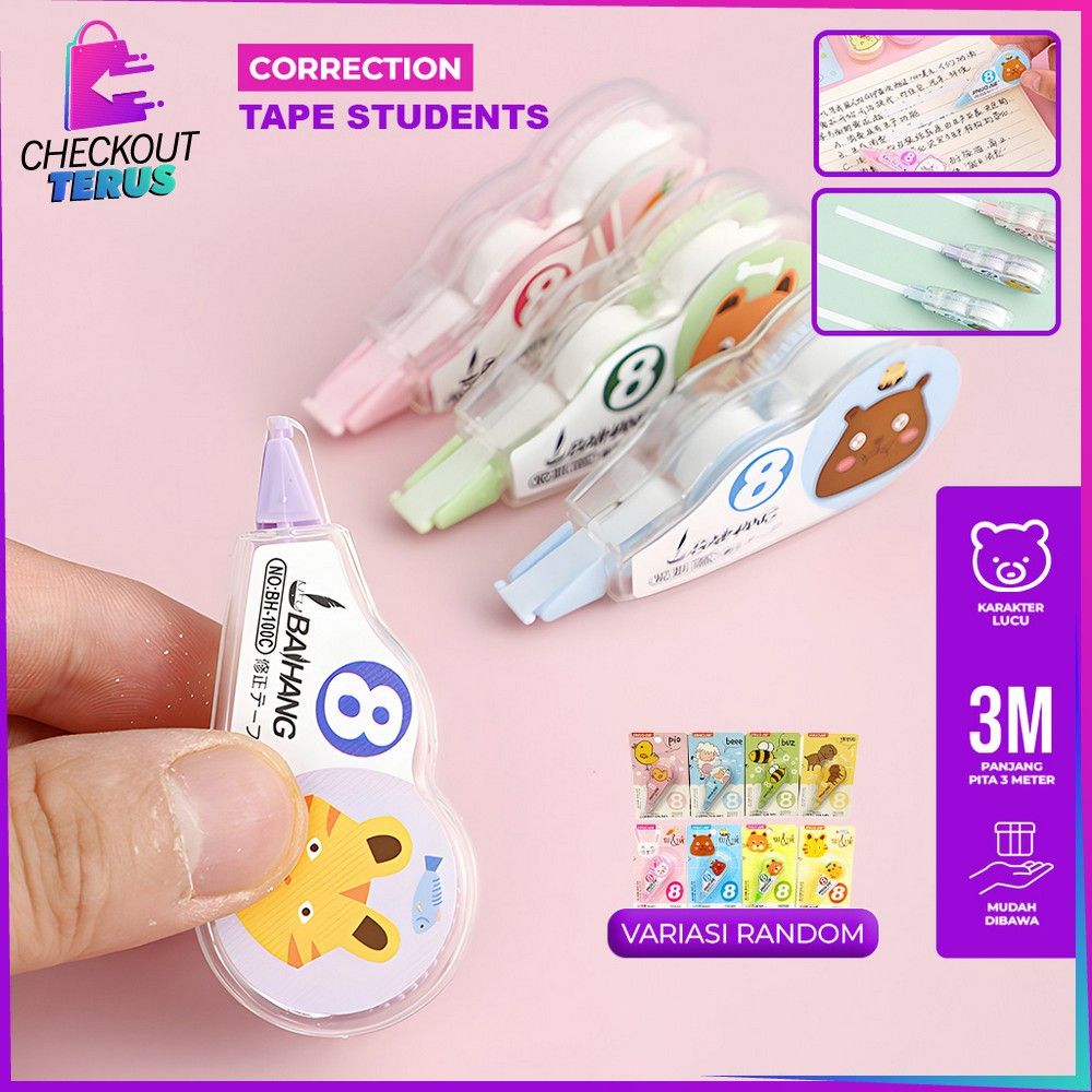 

CT A75 Correction Tape Students Perlengkapan Sekolah Karakter Hewan Lucu Tipex Roll Pita Koreksi Serbaguna Tipex Kertas Mini Karakter