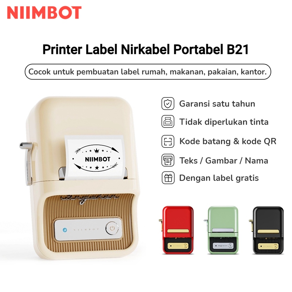 

ART K27T NIIMBOT B21 B1 Pencetak Label Termal Printer Label Portabel Bluetooth Tanpa Tinta dengan 1 Gulung Label Putih
