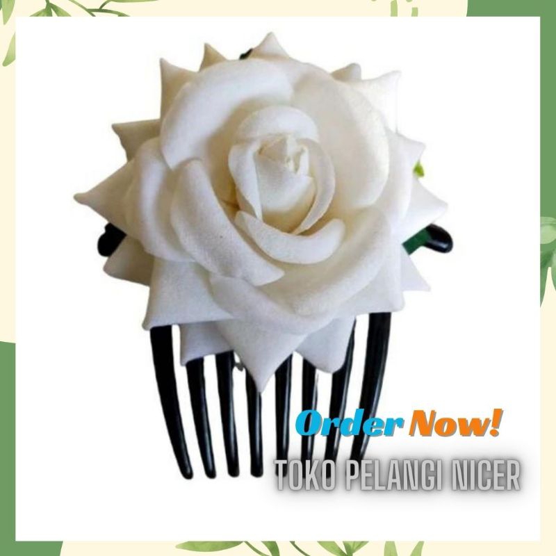 SIRKAM RAMBUT PUTIH -JEPIT SANGGUL MAWAR PUTIH DAN MERAH BELUDRU