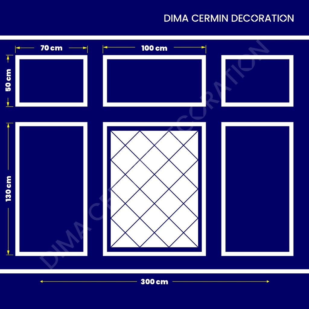 Paket lengkap Wall Moulding Lis Kayu lengkap dengan Kaca Cermin Asli / Ukuran Dinding 3M x 3M / Deko