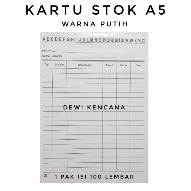 

ART J62G Kartu Stok Barang A5 1 Pak isi 1 Lembar Warna PutihPinkBiru Hijau Kuning
