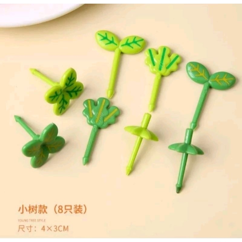 Tusukan Bento Daun 8pc/Foodpicks Leaves/Tusuk Bento Kue Buah/Tusukan Penghias Bento/Packing Plastik