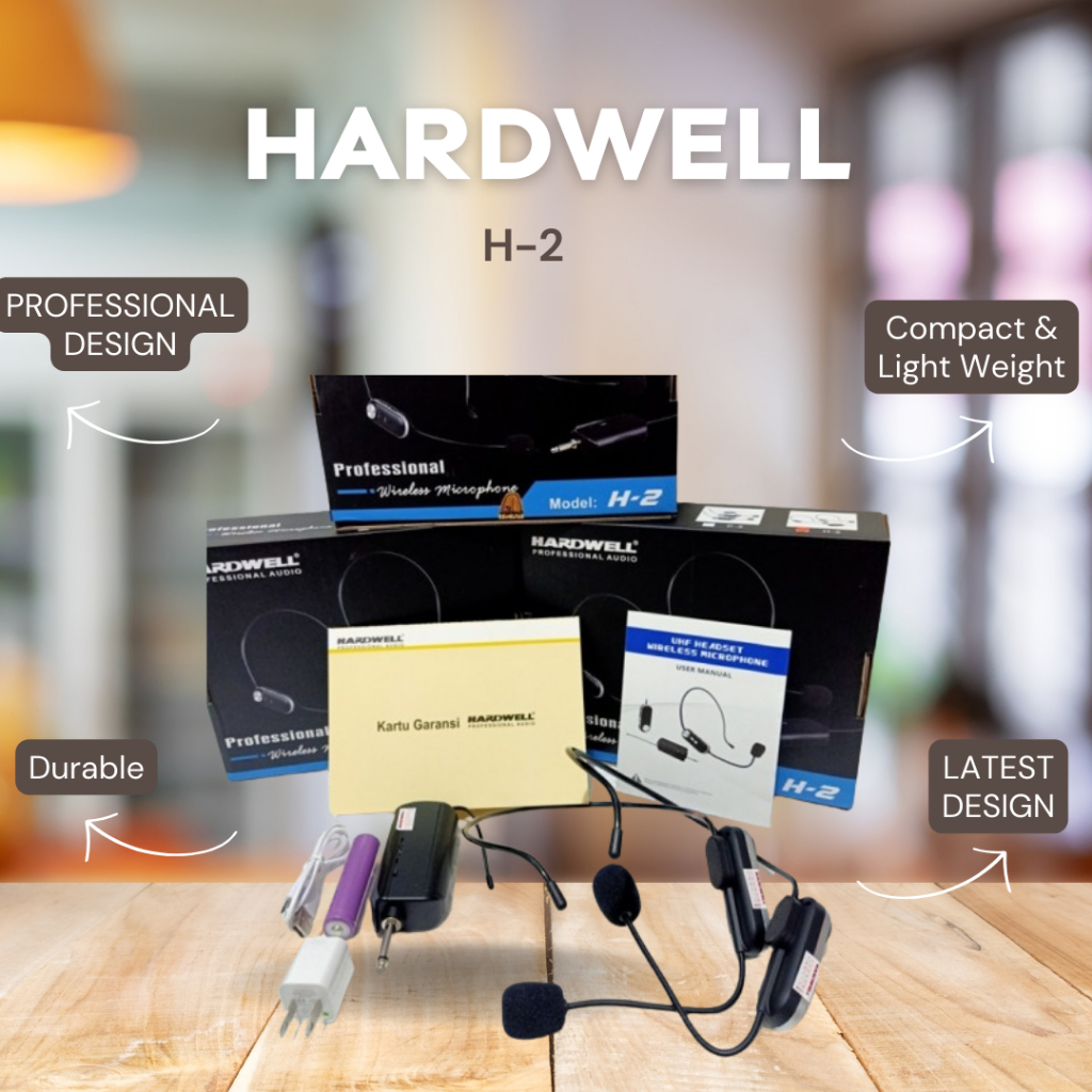 MIC WIRELESS HARDWELL H 2 / H-2 / H2 UHF FREQUENCY HEADSETH MICROPHONE GARANSI RESMI HARDWELL