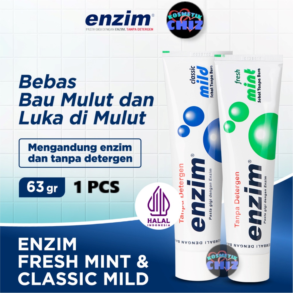 ENZIM Classic Mild | Fresh Mint Toothpaste No Detergent 63 GR / 124 GR - Pasta Gigi Dengan Enzymes S