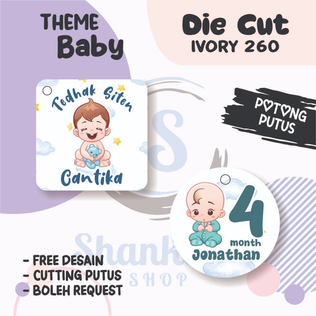 Tag Bulat Kotak Ulang Tahun THEME BABY /Tag Label Ulang Tahun / Hangtag Hampers Custom
