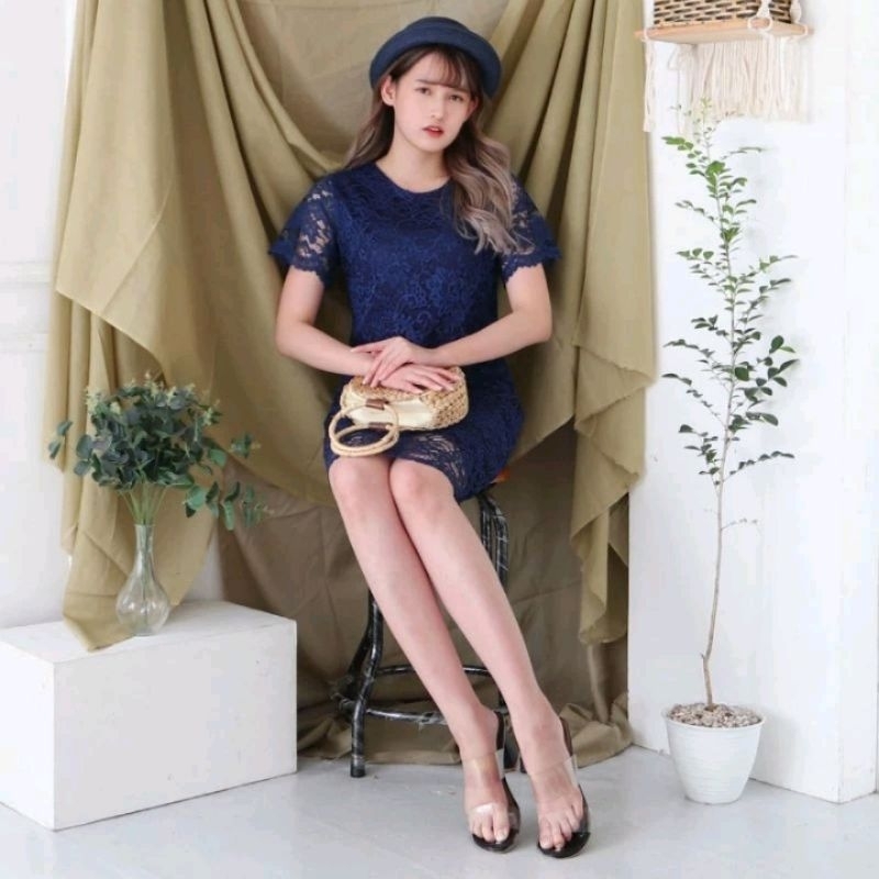 (cod)Dress brokat wanita kekinian/dress full puring/Dress modern/Dress paskal/Dress pendek/atasan ba