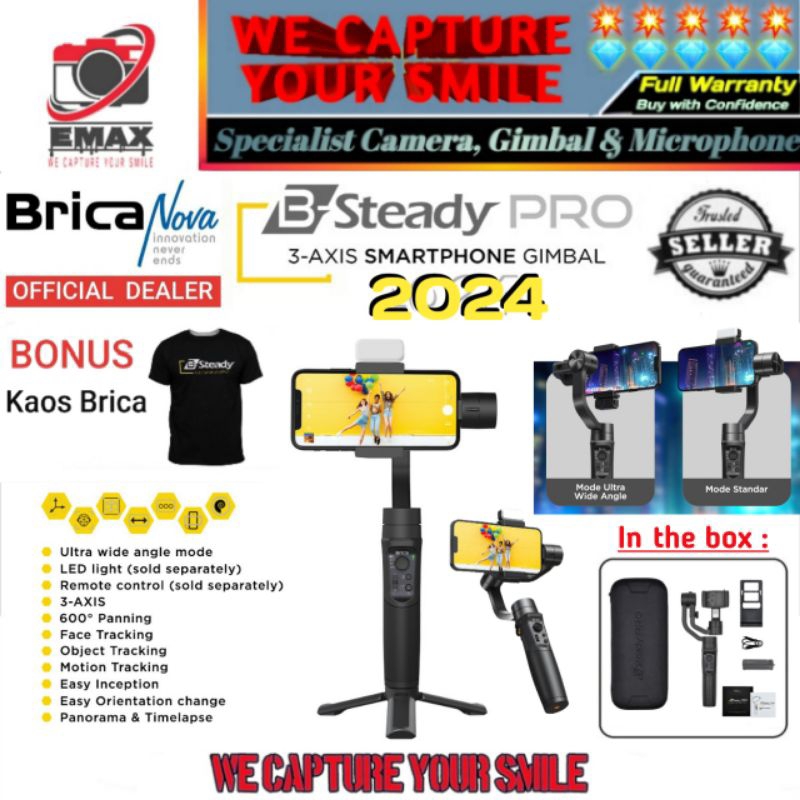 Brica B-Steady PRO Versi 2024 Brica BSteady PRO 2024 B Steady PRO 3-Axis Gimbal Stabilizer for Smart