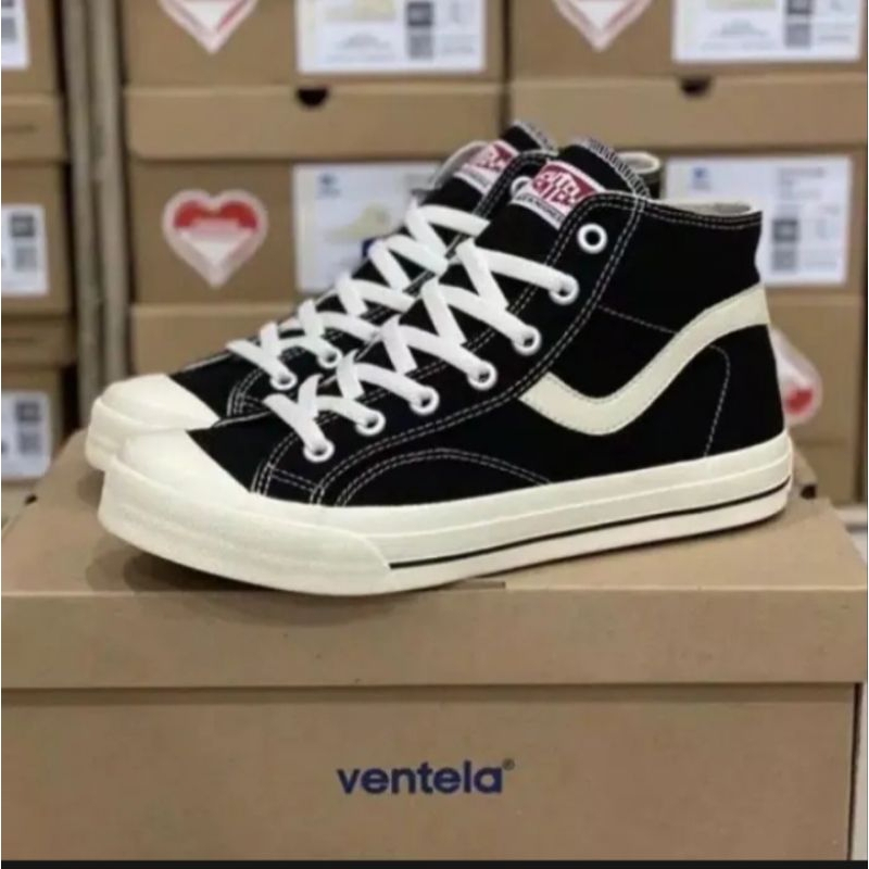 Sepatu pria wanita ventela high cut hitam putih sepatu sekolah kuliah
