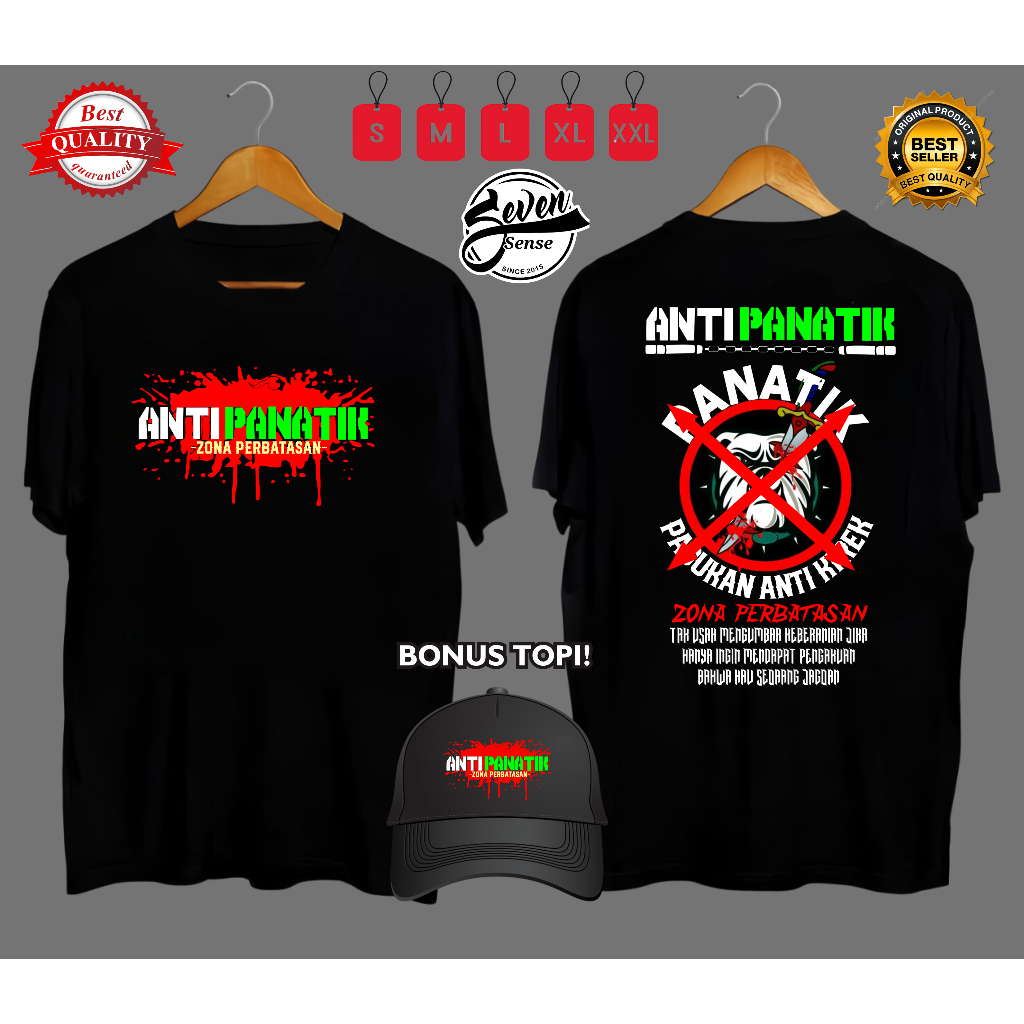 KAOS DESAIN ANTI PANATIK ZONA PERBATASAN BAHAN KATUN PREMIUM BONUS TOPI SEVENSENSE