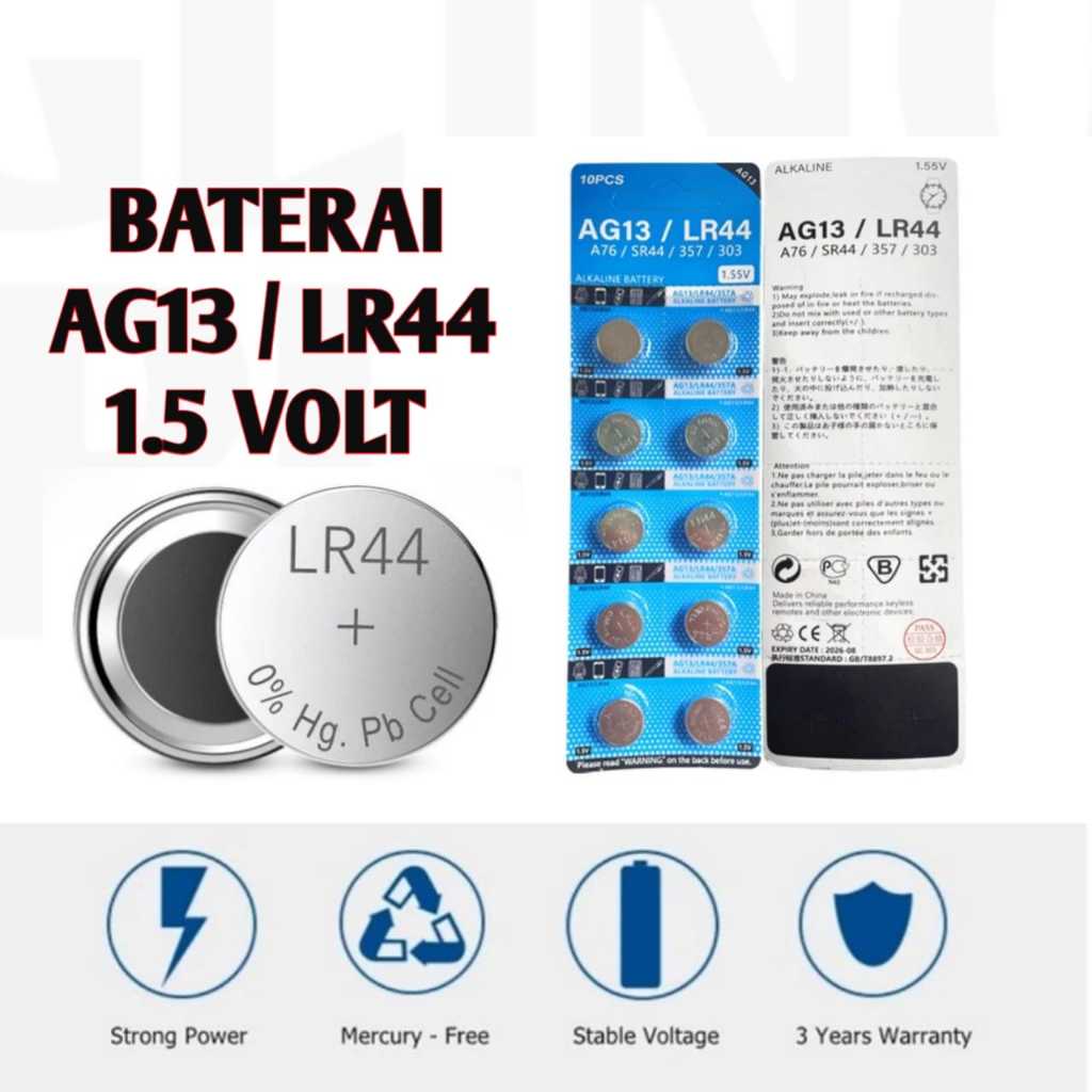 Baterai batrai Batre LR44 LR 44 AG13 AG 13 1,5V 1,5 Volt Batre Kancing Alkaline Laser Jam Kalkulator