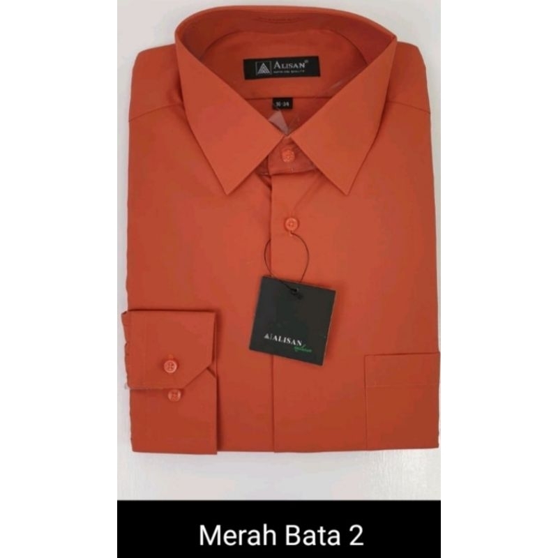 Alisan Kemeja Polos Lengan Panjang Reguler Merah Bata 2