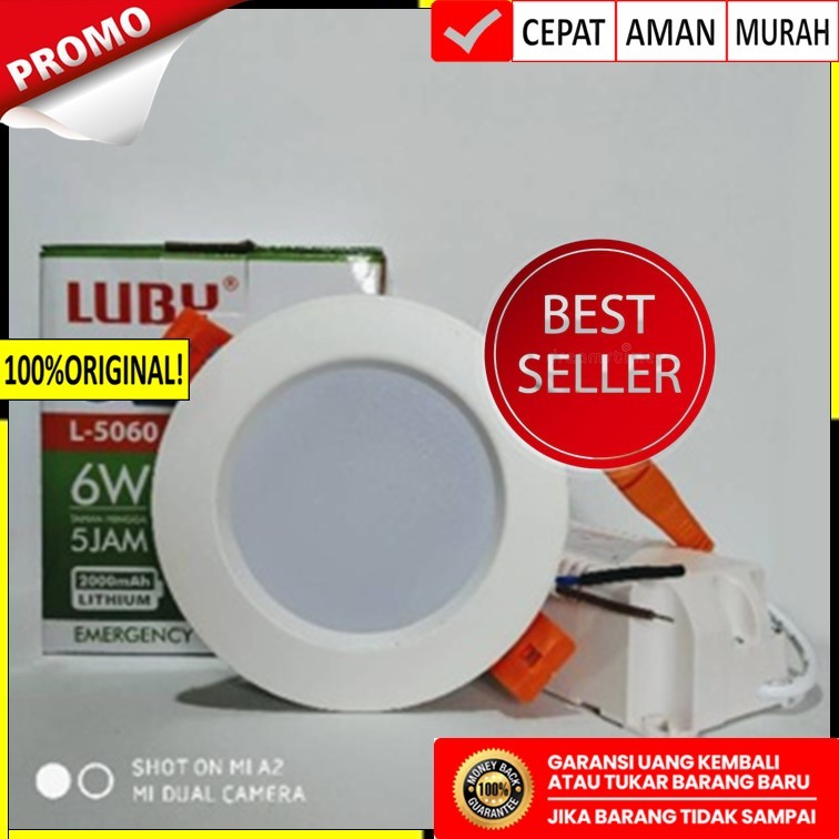 Lampu downlight led luby plus emergency 6 watt L-5060 emergency panel led